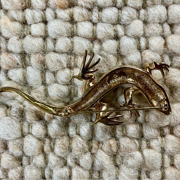 Gold/Silver & Rhinestone Lizard Brooch - Picture 3 of 5
